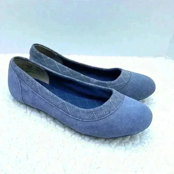 Lands End Dory Blue/Gray Suede Rounded Toe Comfort Walking Ballet Flats Size 7 - Picture 1 of 12